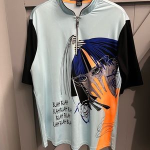 Jamie Sadock Blah Blah Golf Short Sleeve Polo Top Shirt Large Womens Blue